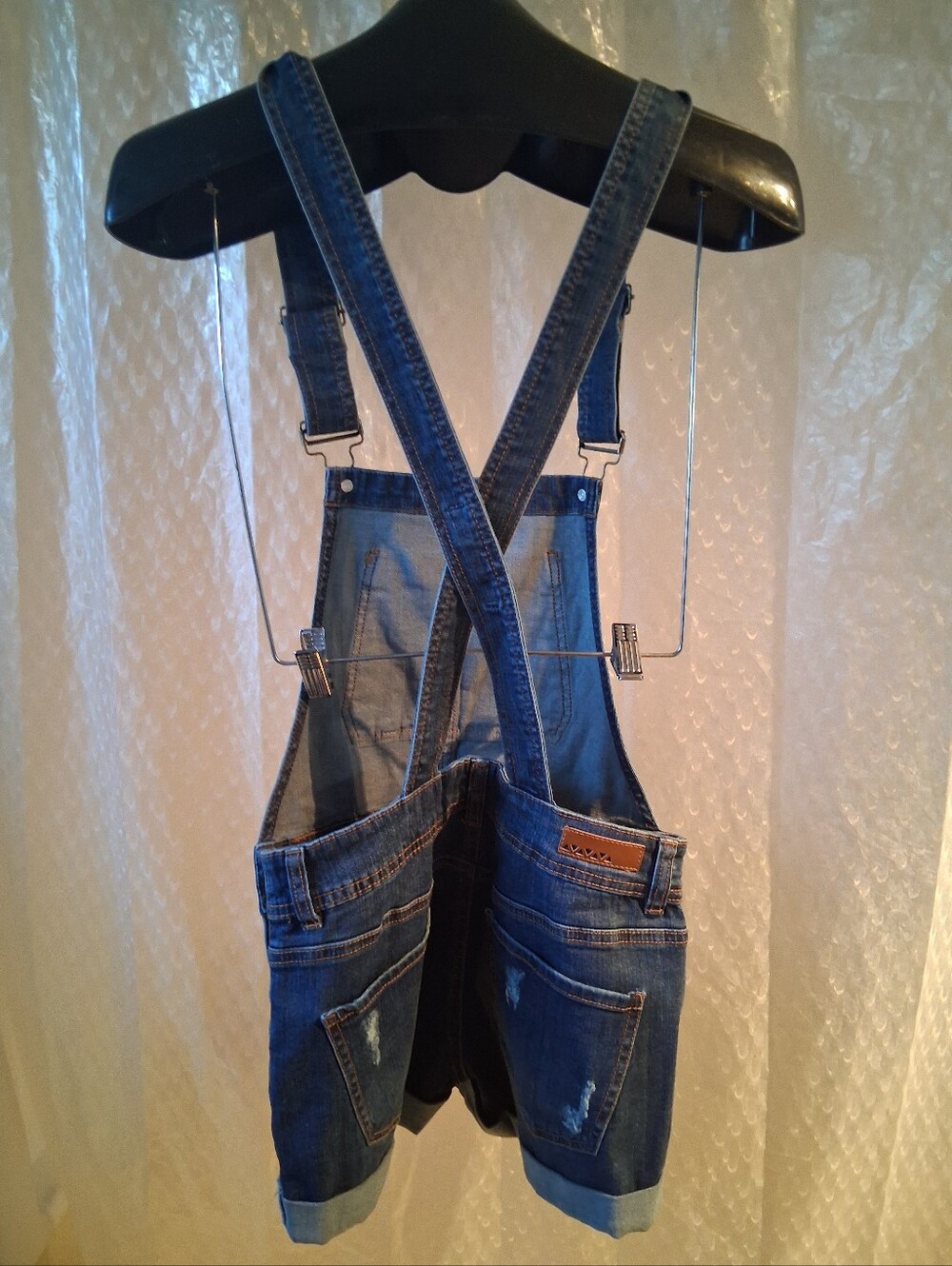 Dollhouse Women's Dark Blue Denim Short Overalls Sz 3 Preowned - Picture 7 of 9